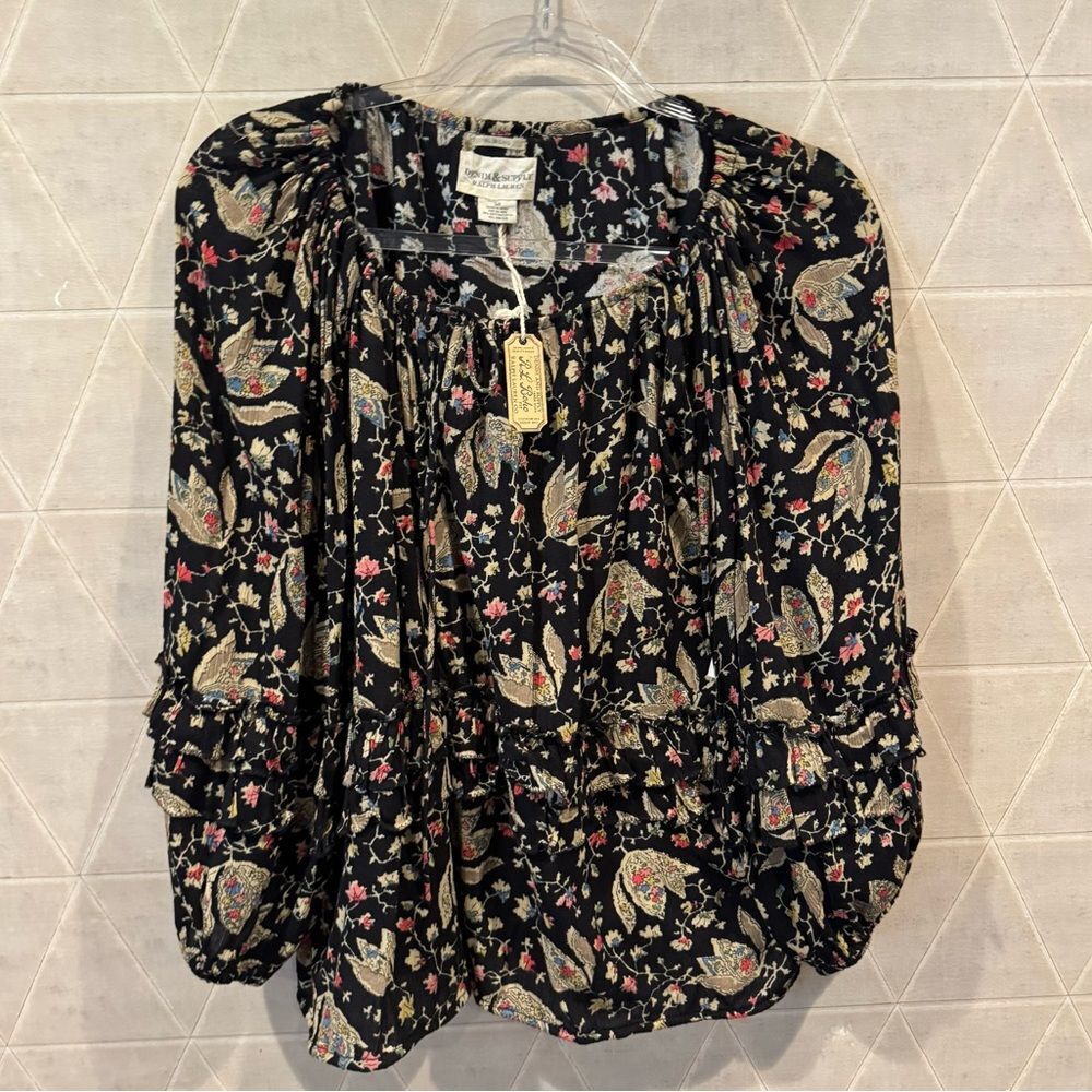 Denim & Supply Ralph Lauren Boho Floral Ruffle Balloon Sleeve Top Size S NWT